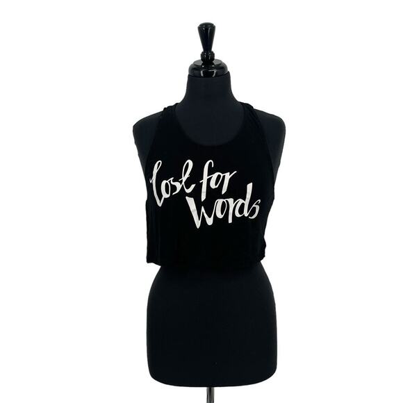 H&M Tops - H&M Divided Women’s Black “Lost for Words” Racerback Crop Graphic Tank Top Sz S